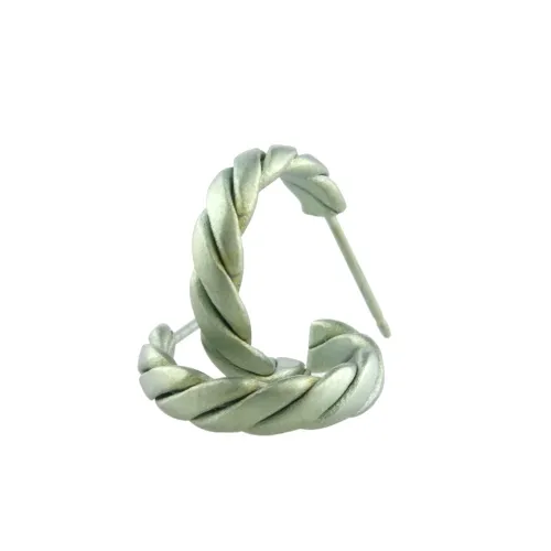 Small Flat Twisted Light green Hoop Earrings